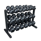 Warrior Rubber Hex Dumbbell Set w/ Rack (5-50lbs)