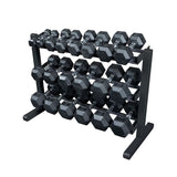 Warrior Rubber Hex Dumbbell Set w/ Rack (5-50lbs)