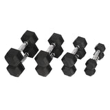 Warrior Rubber Hex Dumbbell Set w/ Rack (5-50lbs)