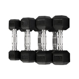 Warrior Rubber Hex Dumbbell Set w/ Rack (5-50lbs)